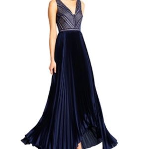 Adrianna Papell high-low pleated gown - Navy Size 14